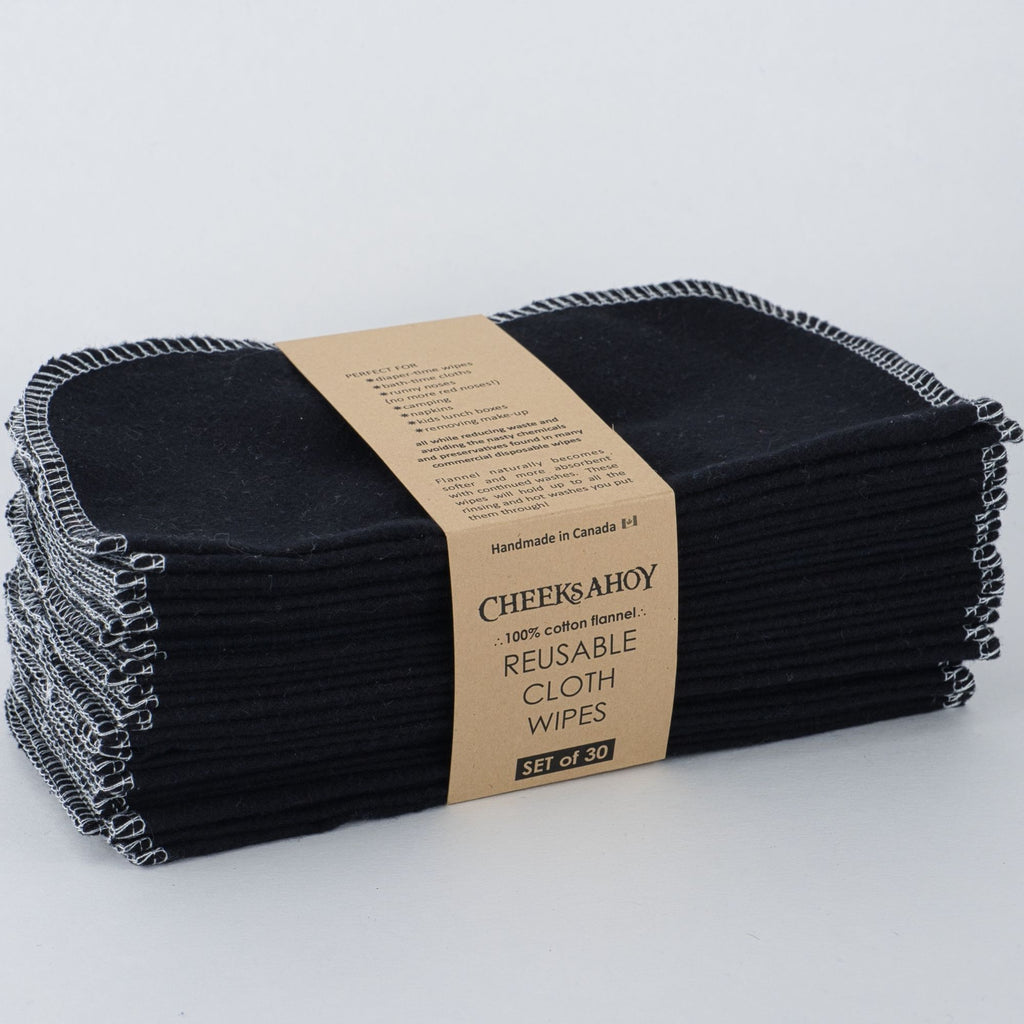 Reusable Cloth Wipes-30-pack-Black-Cheeks Ahoy
